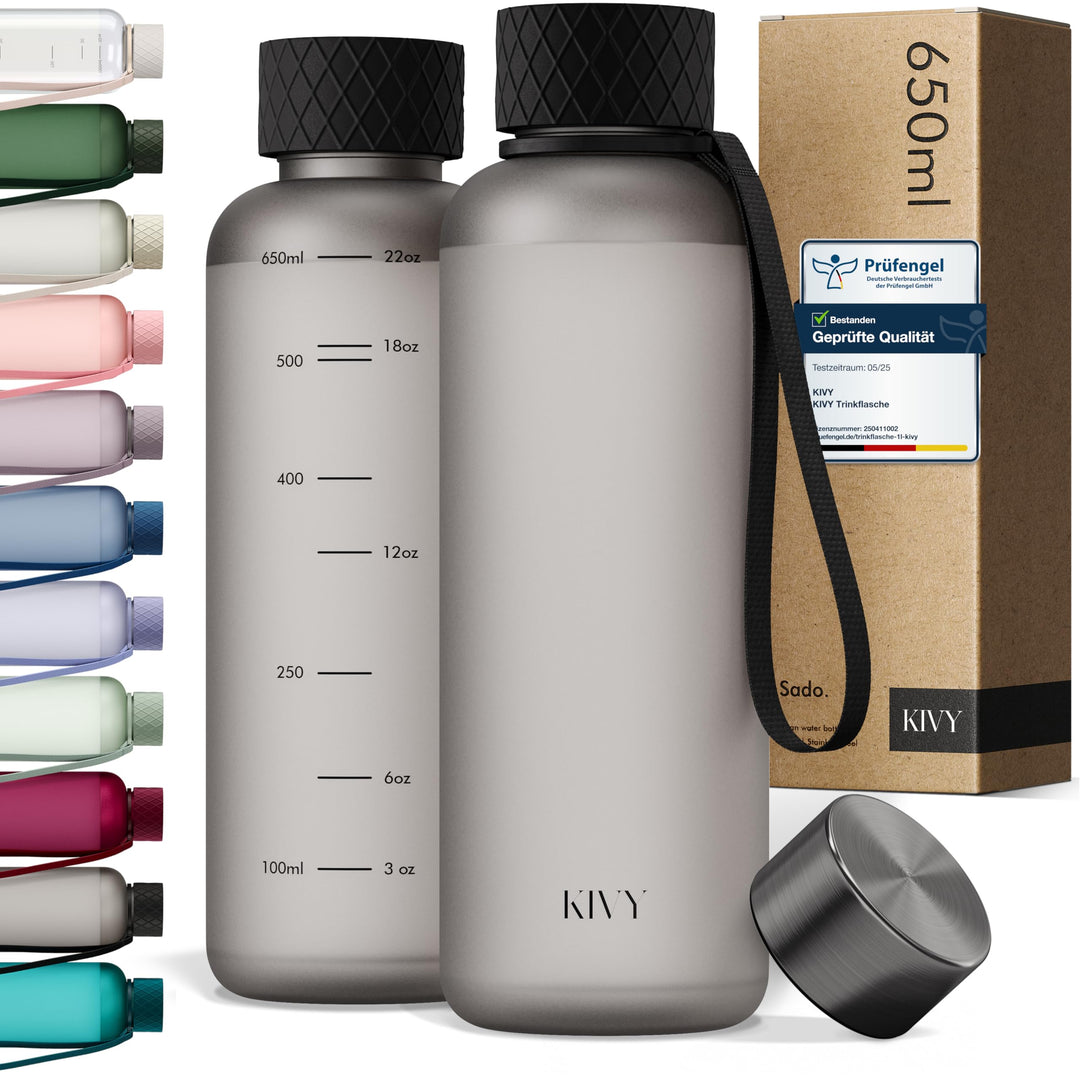 KIVY Trinkflasche 650ml [BPA FREI] Auslaufsicher &amp; Spülmaschinenfest - Wasserflasche für Kinder &amp; Er