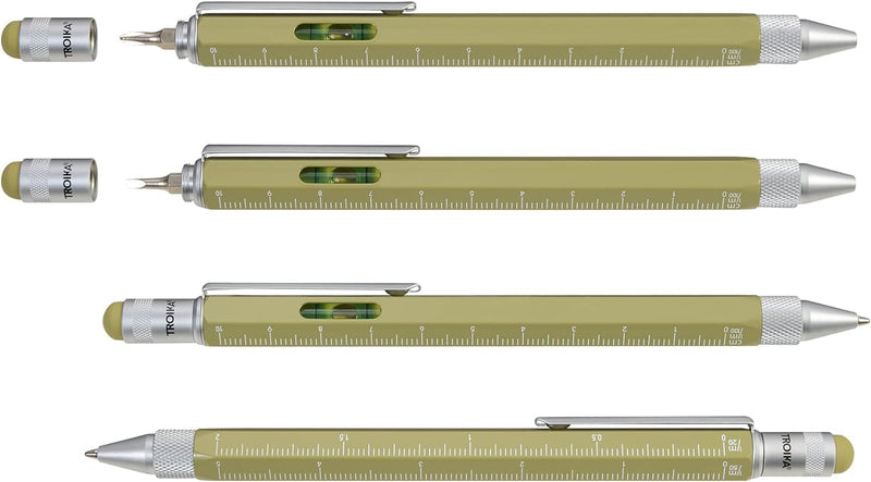 TROIKA Multifunktions-Kugelschreiber CONSTRUCTION aus Messing, schwarze Mine, grün, Zentimeter-/Zoll