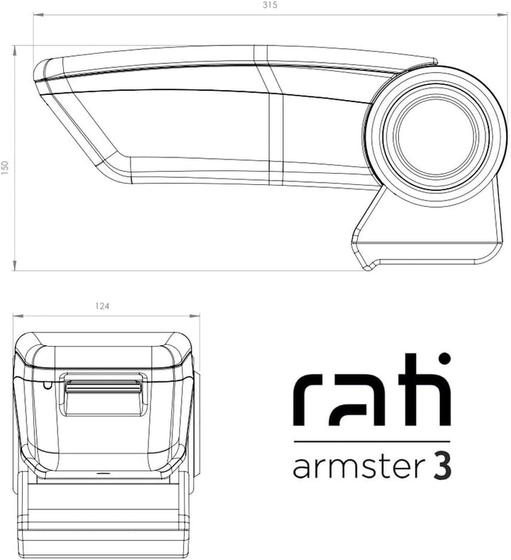 RATI Armlehne - Auto Mittelarmlehne mit Adapter, Armster 3, passend für FIAT 500, 2016-,