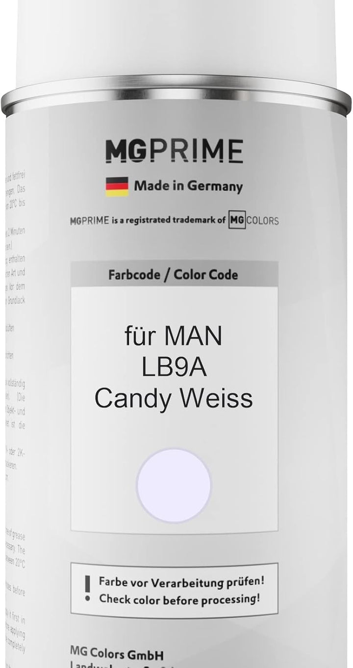 MG PRIME Autolack 2K Spraydosen Set für MAN LB9A Candy Weiss Basislack 2 Komponenten Klarlack Sprühd