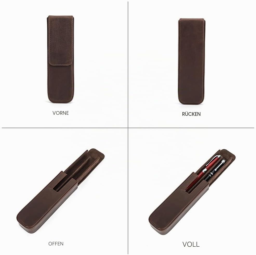 Contacts Herren Echtes Leder Stiftetui, Vintage 2 Stifthalter, Stift Schutzhülle für Reisen, Elegant