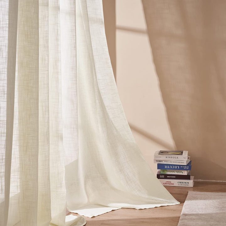 Topfinel Gardinen Halbtransparent Voile Vorhänge mit Ösen Hell Beige Vorhang 140x240cm Gardinen Wohn