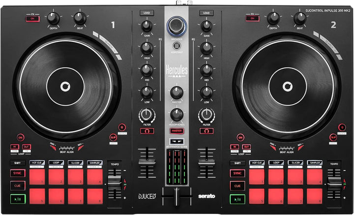 Hercules DJControl Inpulse 300 MK2 – USB-DJ-Controller – 2 Decks mit 16 Pads und eingebauter Soundka