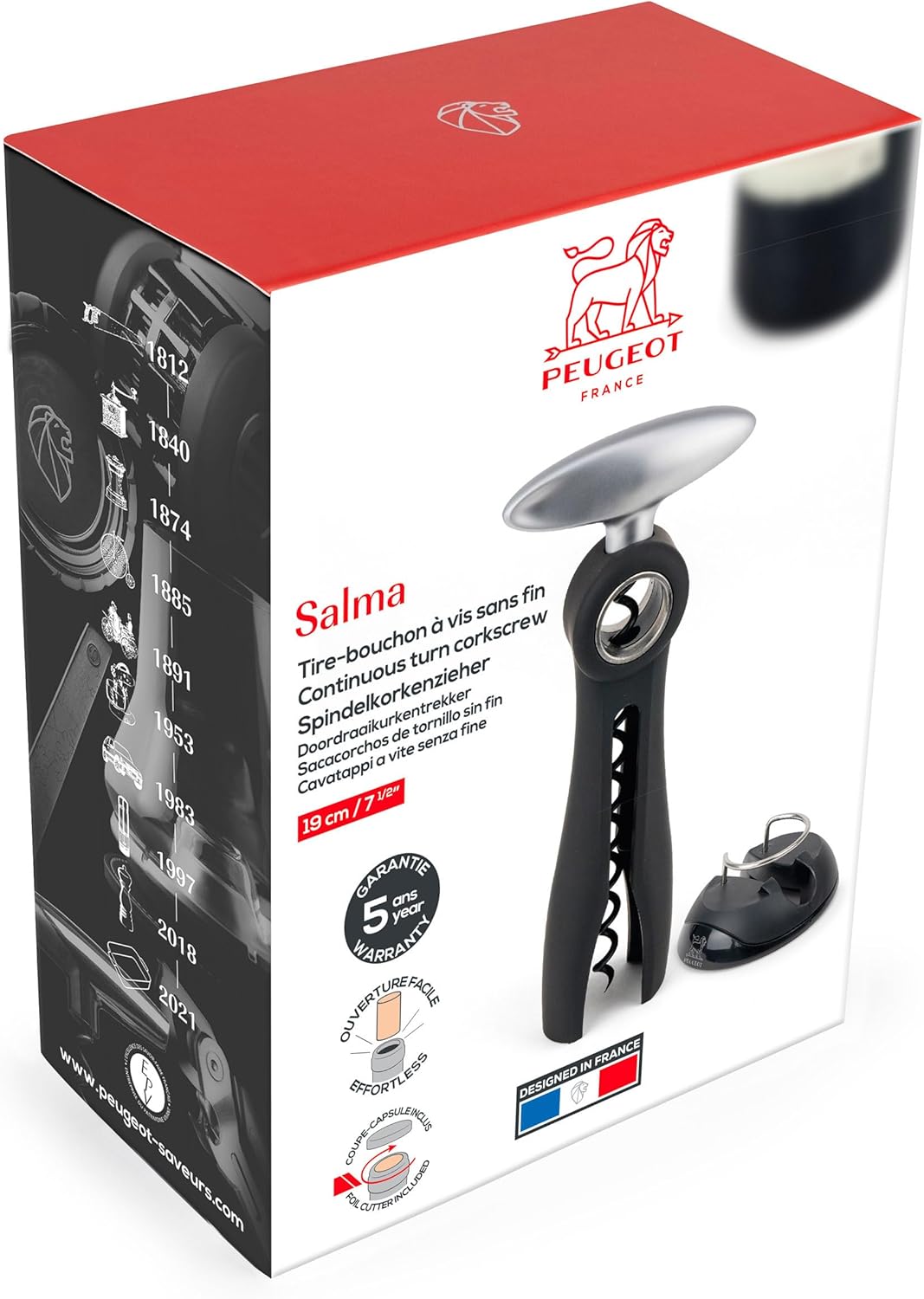 Peugeot 200244 Salma Korkenzieher mit Manschettenschneider, Kunststoff, 3,7 x 7,7 x 17,5 cm, schwarz