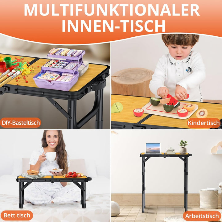 FUNYKICH Campingtisch Klapptisch 58x40cm, Faltbarer Grilltisch mit 3 Höhen Verstellbarer(26/48/70cm)