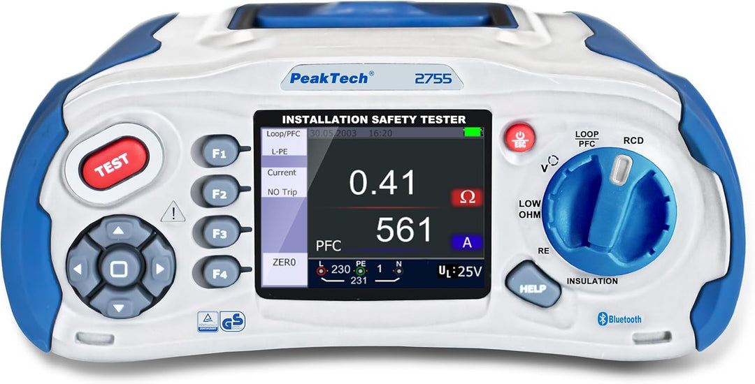 PeakTech 2755 – VDE-0100 Installationstester mit Bluetooth, USB & SD-Karte, Multifunktions Prüfgerät
