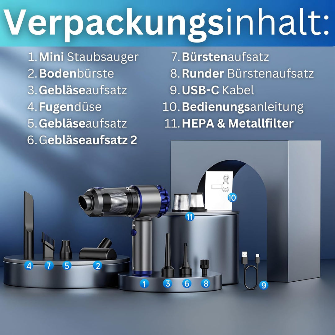 Steinborg® Handstaubsauger Akku 7in1 Handsauger kabellos mit Blasfunktion Starke Saugkraft 16000Pa A