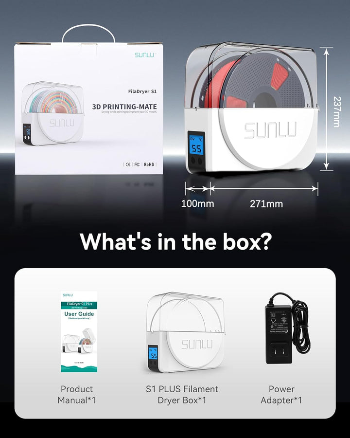 Upgraded Dryer Box of 3D Printer Filament, SUNLU 3D Filament Dryer Box S1, Keeping Filaments Dry Dur