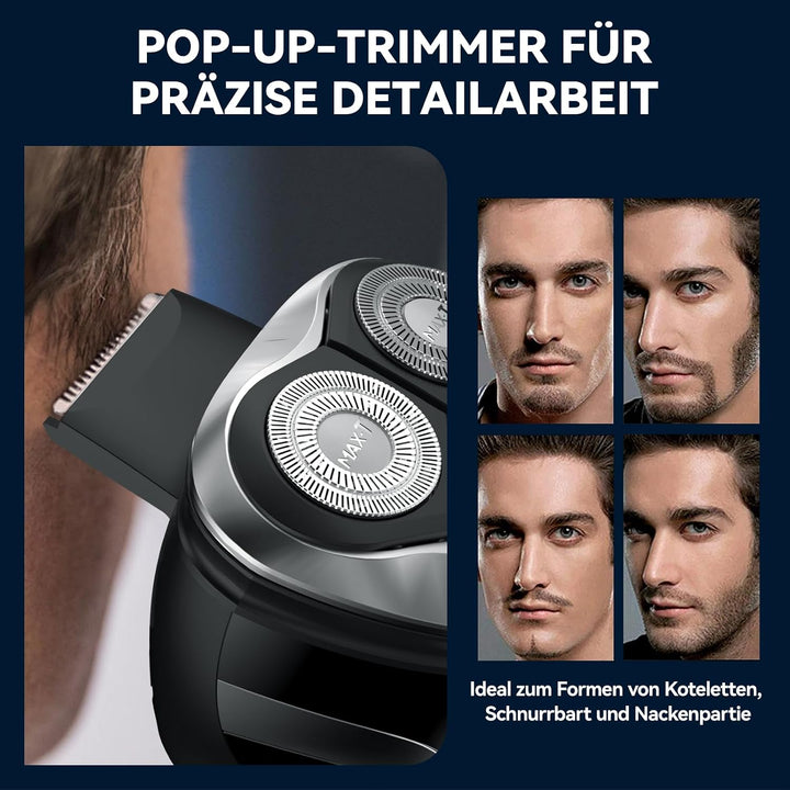 MAX-T Rasierer Herren Elektrisch Nass und Trocken, 3D ProSkin IPX7 Wasserdicht Elektrorasierer mit P