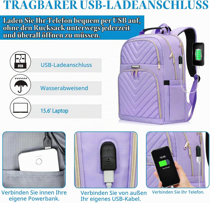 Rucksack Damen 15.6" Lila, 15.6" Lila