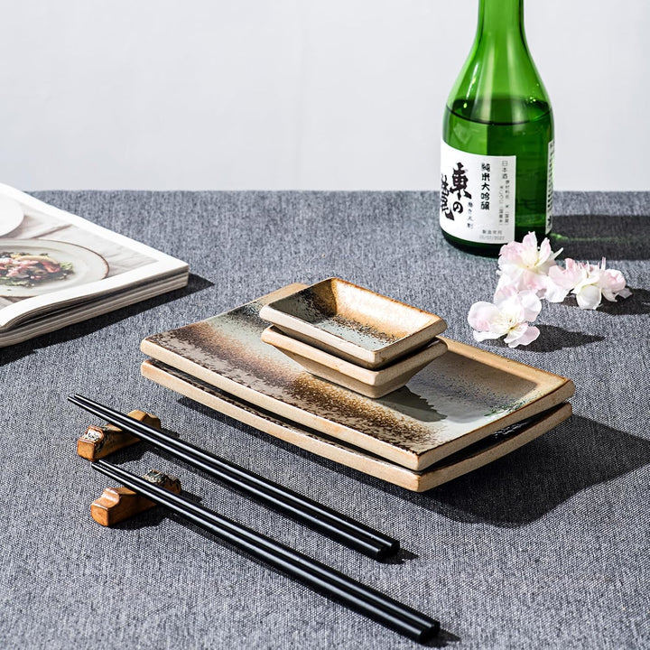 UNICASA Japanisches Geschirr 8er Set, Sushi Geschirr Set Mit Sushi Teller, Dipschalen,Essstäbchen un