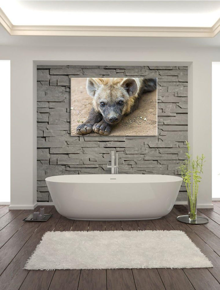 Pixxprint niedliche Hyäne auf Leinwand, XXL riesige Bilder fertig gerahmt mit Keilrahmen, Kunstdruck