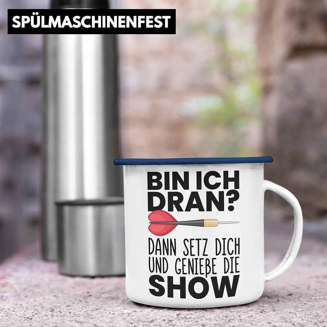Trendation - Dart Geschenk Emaille Tasse Emaille Emaille Tasse Dartspieler Geschenkidee Darts Gesche