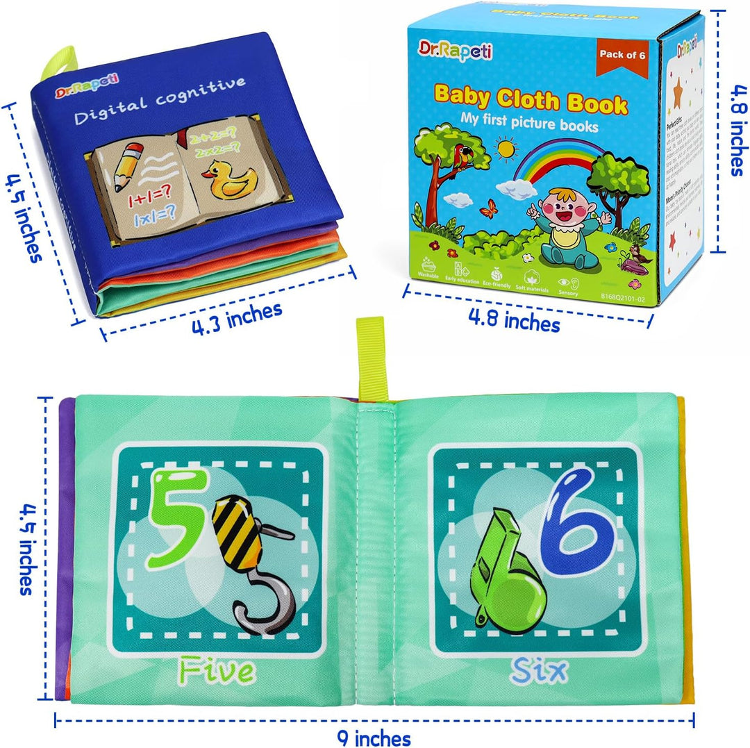 Dr.Rapeti 6 Stück Stoffbuch für Babys, Baby Soft Tuchbuch, Baby Pädagogisches Spielzeug, Early Learn