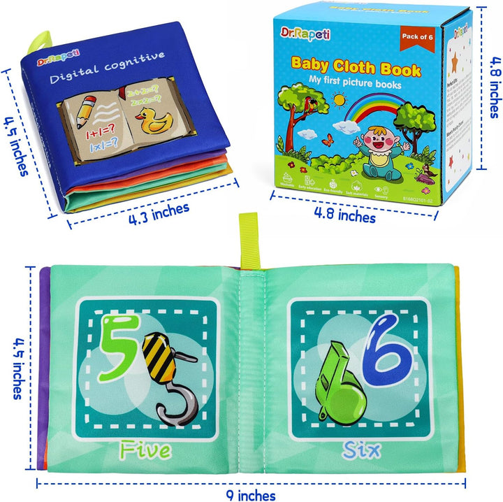 Dr.Rapeti 6 Stück Stoffbuch für Babys, Baby Soft Tuchbuch, Baby Pädagogisches Spielzeug, Early Learn