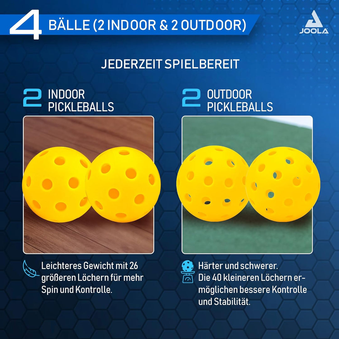 JOOLA Pickleball Set Blue Lightning Inklusive 2 Schläger, 4 Bällen und Tasche, ideal für Freizeitspi