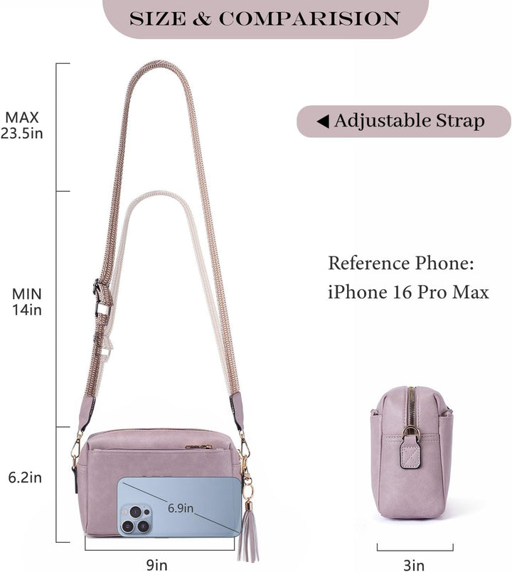 Roulens Damen Handy Umhängetasche,Veganem Leder Crossbody Schultertasche,Breiter Riemen Abendtasche