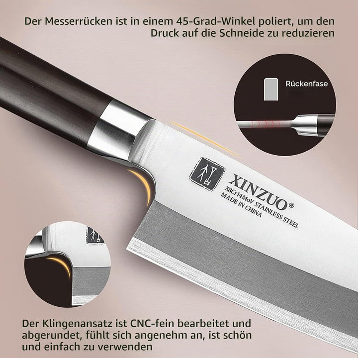 XINZUO 18cm Deba Messer, Edelstahl X8Cr14MoV Sashimi Sushi Messer Einzelfase Klinge- Kochmesser Prof