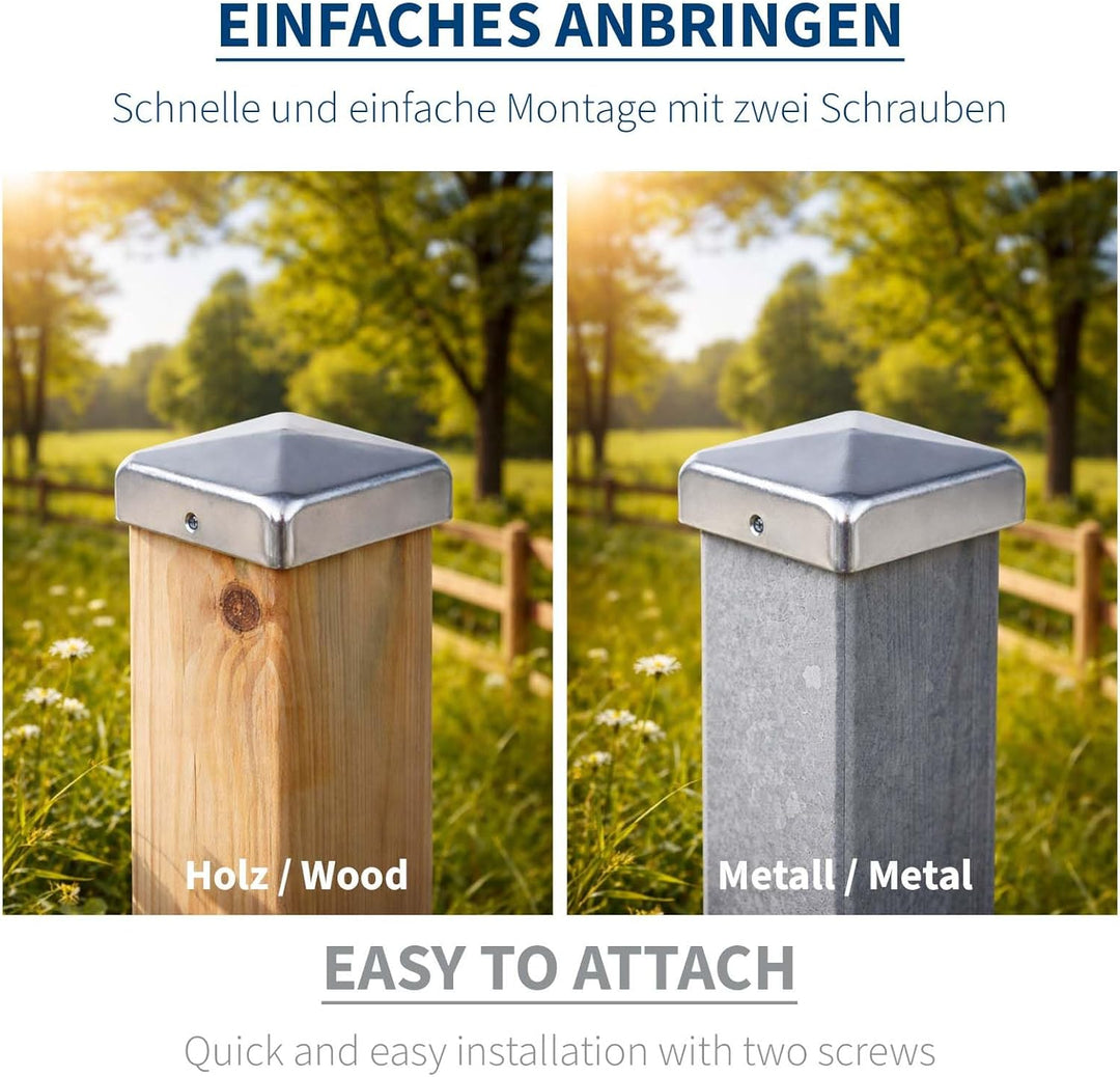 Pfostenkappen 8x8 cm (5 Stück) ATTAS inkl. Schrauben aus Metall für Holzpfosten &amp; Metallpfosten 80x8