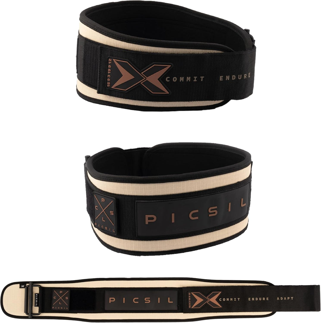 PICSIL - Gewichthebergürtel, Lendenwirbelstütze für Reissen & Stossen, Wettkampfgenehmigt mit Schnal