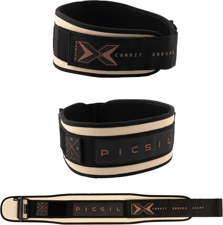 PICSIL - Gewichthebergürtel, Lendenwirbelstütze für Reissen & Stossen, Wettkampfgenehmigt mit Schnal