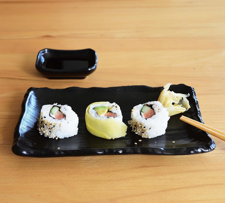 8-tlg. Sushi Geschirr Set für 2 Personen schwarz - Sushi Servierset mit 2x Sushiteller, Dip-Schälche