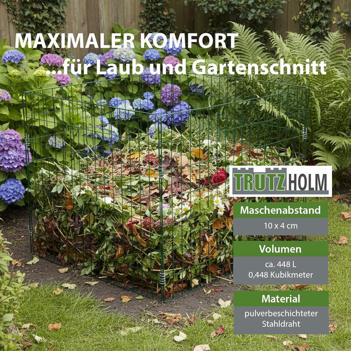 TRUTZHOLM Metall Kompostgitter Gartenkomposter werkzeugloser Aufbau 80 × 80 x70 cm Stahldraht pulver