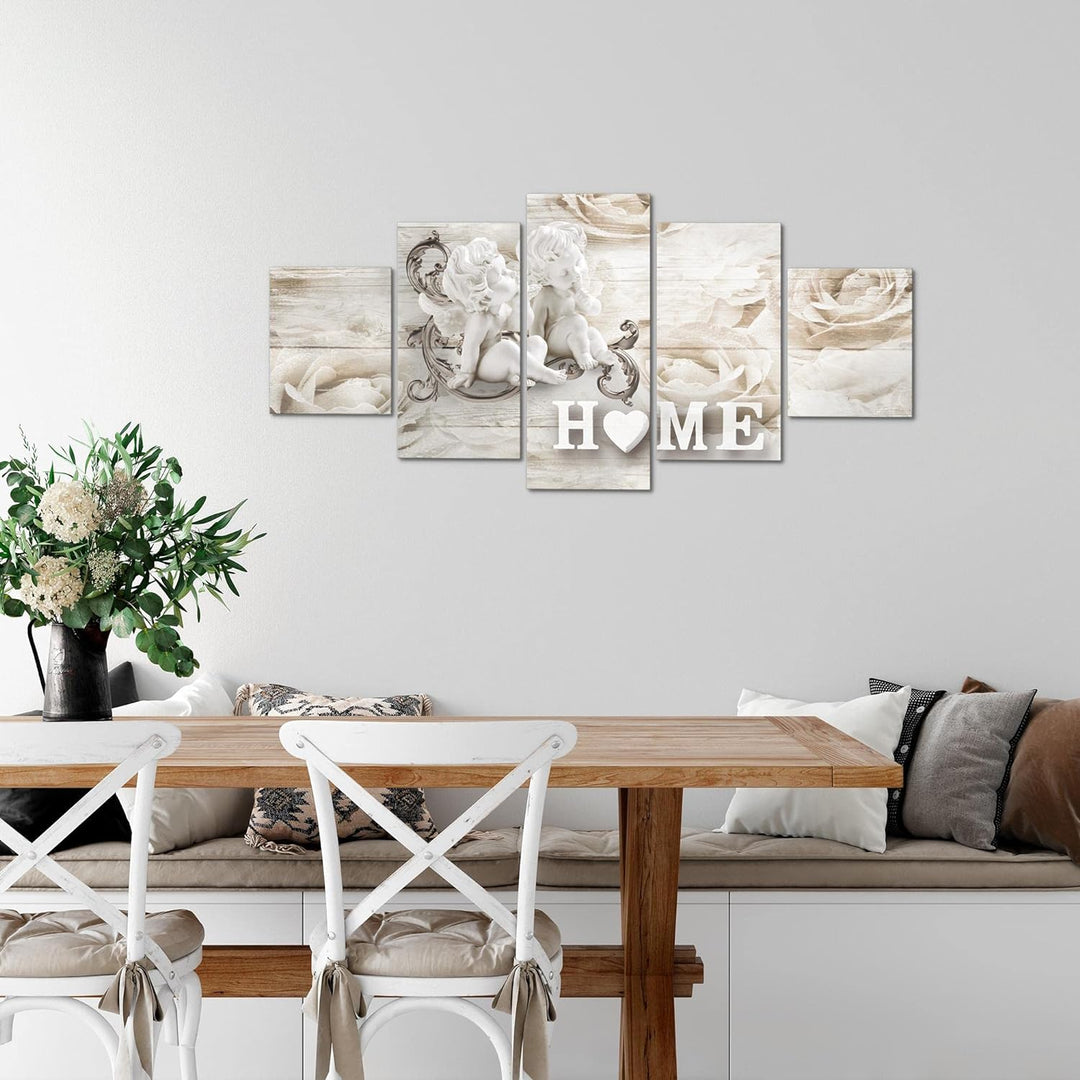Runa Art Wandbilder Home Holz 5 Teilig Bild auf Vlies Leinwand Deko Wohnzimmer Engel Biege Braun 026