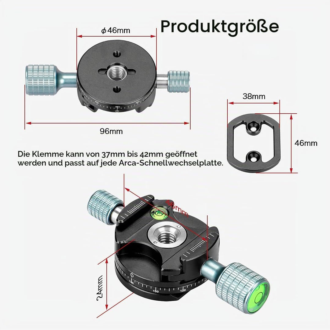 Koolehaoda Panorama Stativkopf 360° Rotation Panorama Basis kompatibel mit Arca Swiss für Stativ, Ei