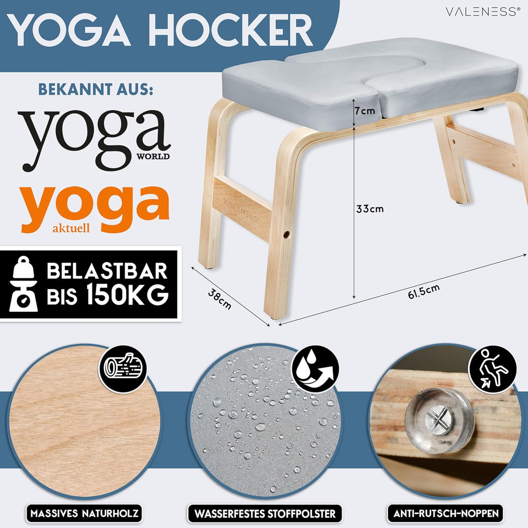 Yoga Kopfstandhocker - Hochwertiger Yoga Hocker inkl. Yogagurt, Yogablock & Übungsposter - Yoga Stuh
