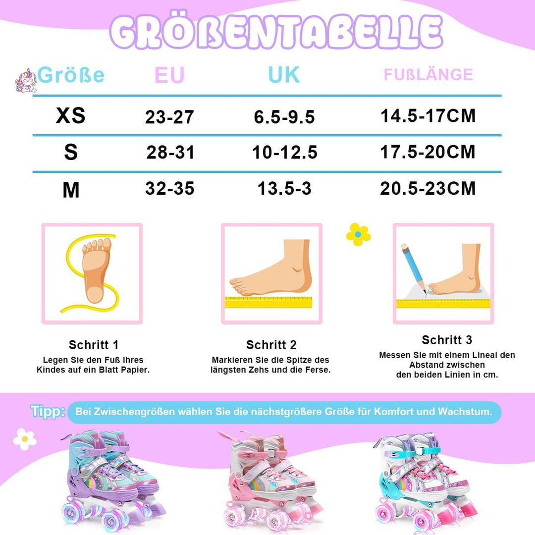 OLYSPM Rollschuhe Kinder Rollschuhe Verstellbar Rollschuhe Damen,LED Rollschuhe und 4 Grössen verste