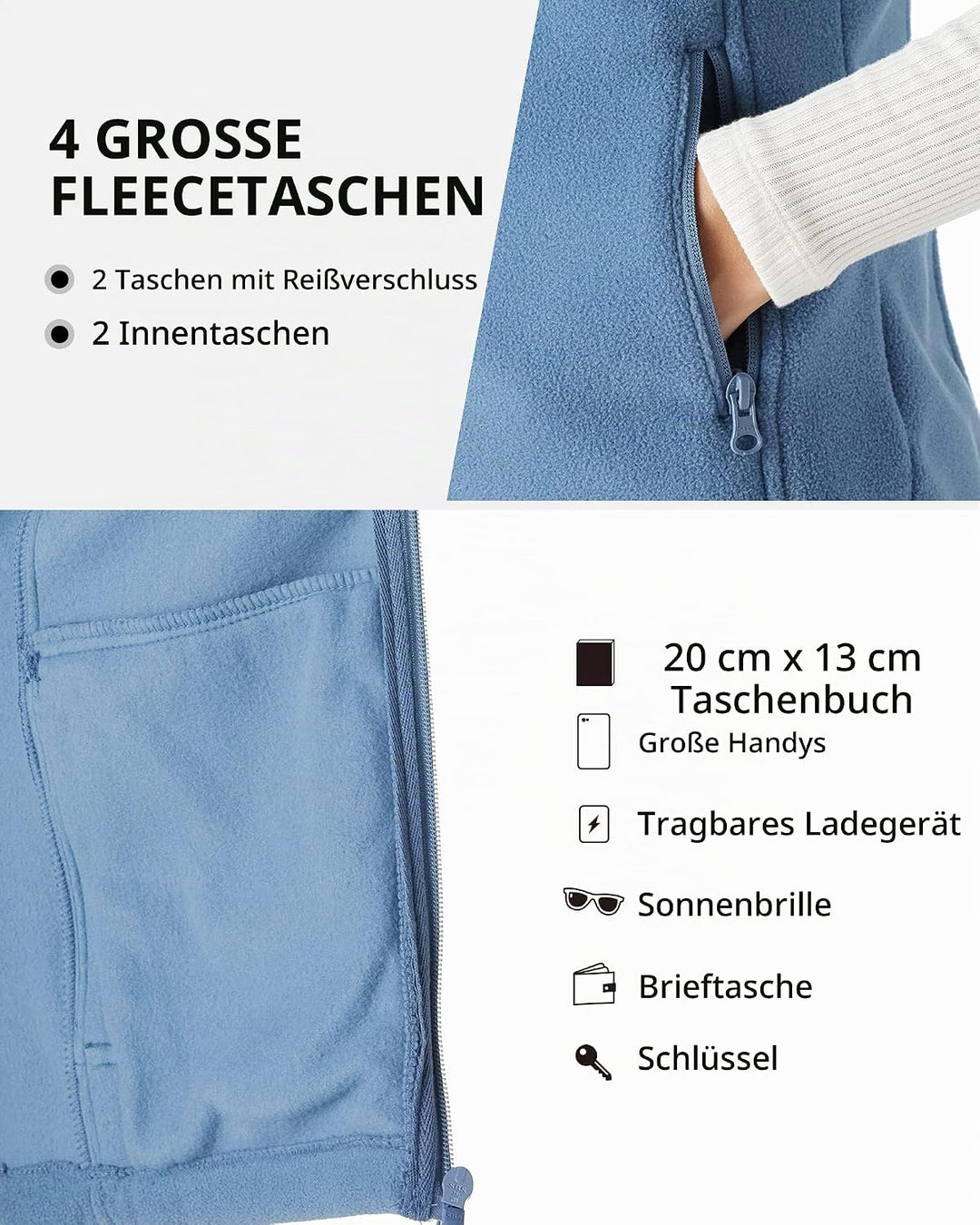 Outdoor Ventures Fleece Weste für Damen,Weich Ärmellos Jacke mit Reissverschlusstaschen, Sport Laufw