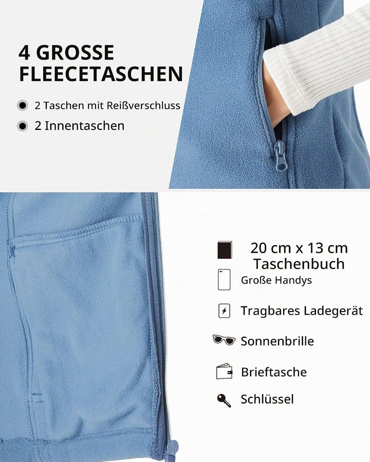 Outdoor Ventures Fleece Weste für Damen,Weich Ärmellos Jacke mit Reissverschlusstaschen, Sport Laufw