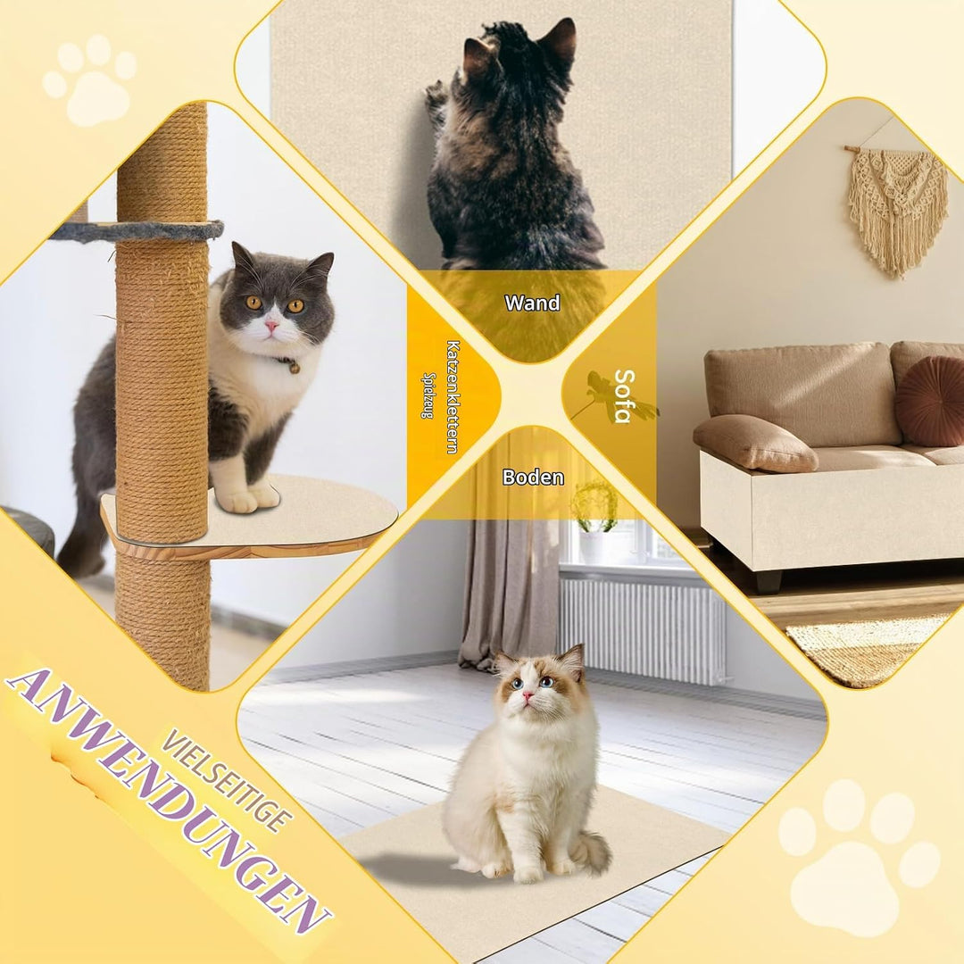 Kratzmatte Katze, 200cmx40cm Selbstklebend Kratzteppich Katze Wand Kratzmatte für Katzen Katzenkratz