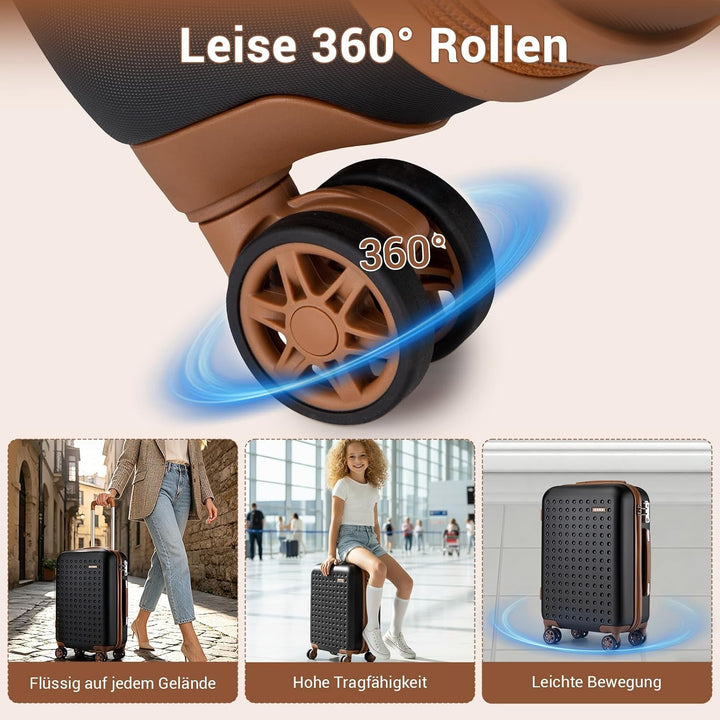 KONO Koffer Trolley Mittelgross Hartschalenkoffer Reisekoffer von ABS Hartschalen Handgepäck mit 4 S