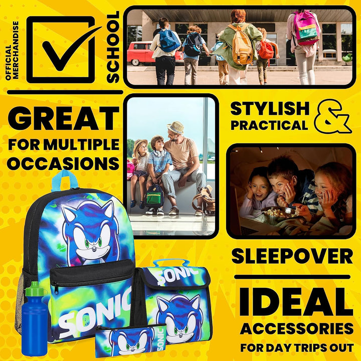 SONIC THE HEDGEHOG Schulrucksack Jungen Set, 4 STK. Rucksack Kinder Set Shadow Knuckles Trinkflasche