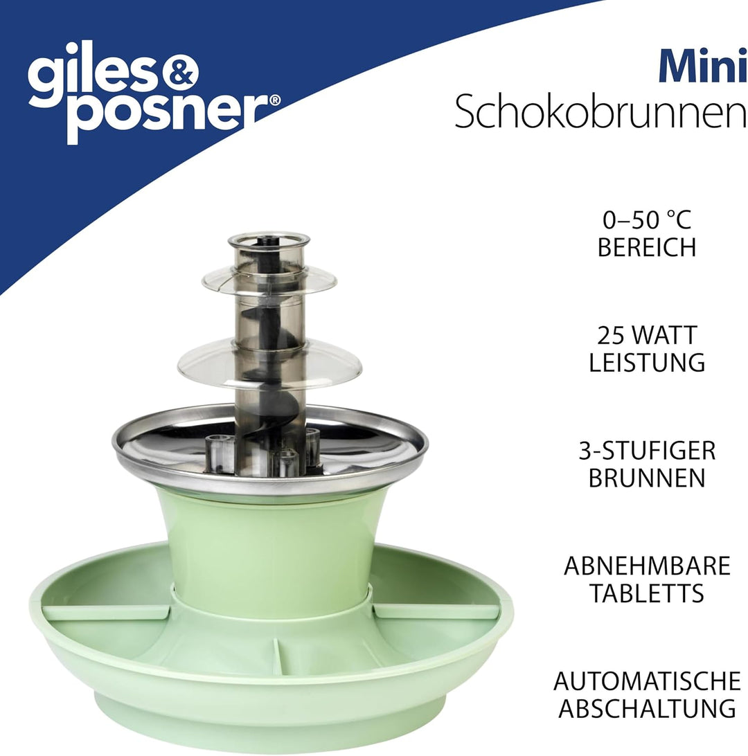 Giles & Posner Mini-Schokoladenbrunnen – Elektrische 3-Stufen-Maschine, automatisches Abschalten, 0°