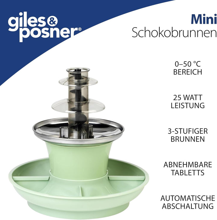 Giles & Posner Mini-Schokoladenbrunnen – Elektrische 3-Stufen-Maschine, automatisches Abschalten, 0°