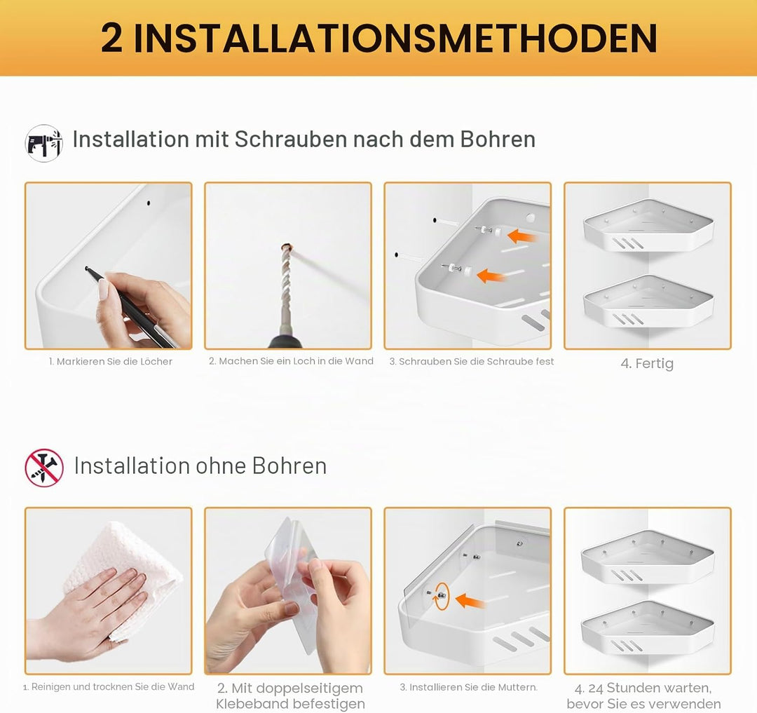 Ibergrif M34034W Duschablage ohne Bohren Ecke, 2 Stück Rostfreie Badezimmer Organizer, Badregal Edel