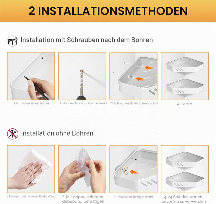 Ibergrif M34034W Duschablage ohne Bohren Ecke, 2 Stück Rostfreie Badezimmer Organizer, Badregal Edel