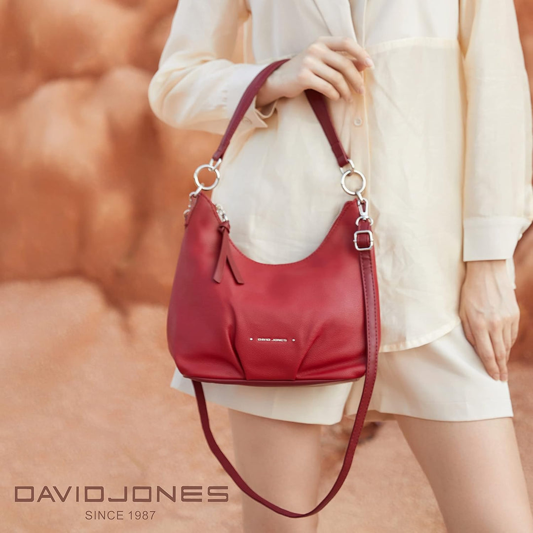 David Jones - Damen Hobo Schultertasche - Mittelgrosse Handtasche PU Weiche Leder - Kleine Shopper T