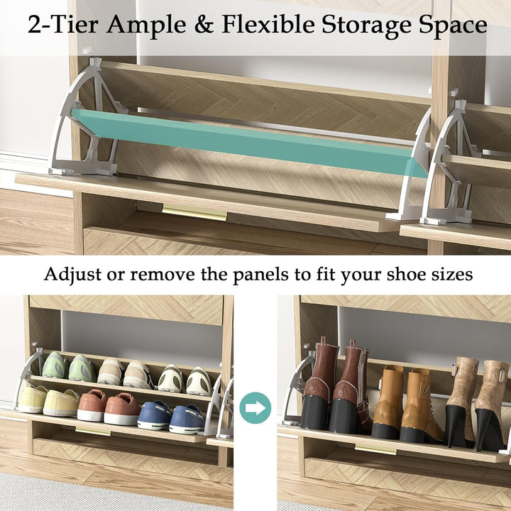 Fischgrätmuster Schuhschrank mit 4 Schublade Holz Schuhkipper für 24-28 Paar Schuhe, Schuhregal mit