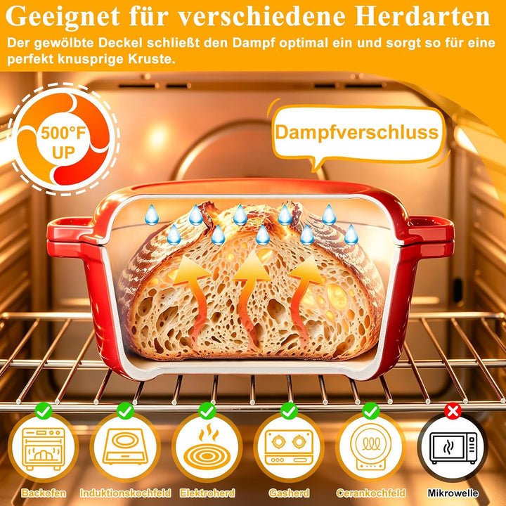 Gusseisen Topf Brot Backen Brotbackform 26cm 5.7L Schmortopf Emaille Gusseiserner mit Deckel | Gusse
