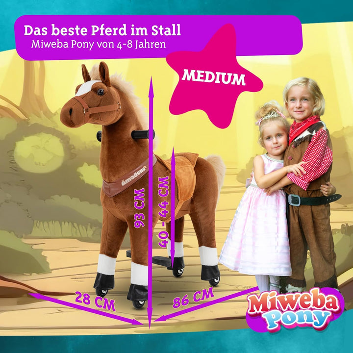 Miweba Pony Amadeus | Reitpferd auf Rollen - Pferd für Kinder - Schaukelpferd - Schaukeltier - Kusch