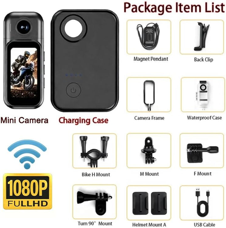 TKMARS Mini Action Kamera 1080P WLAN, 1,47” Touchscreen & 180° Drehbare Linse, Magnetische Bodycam m