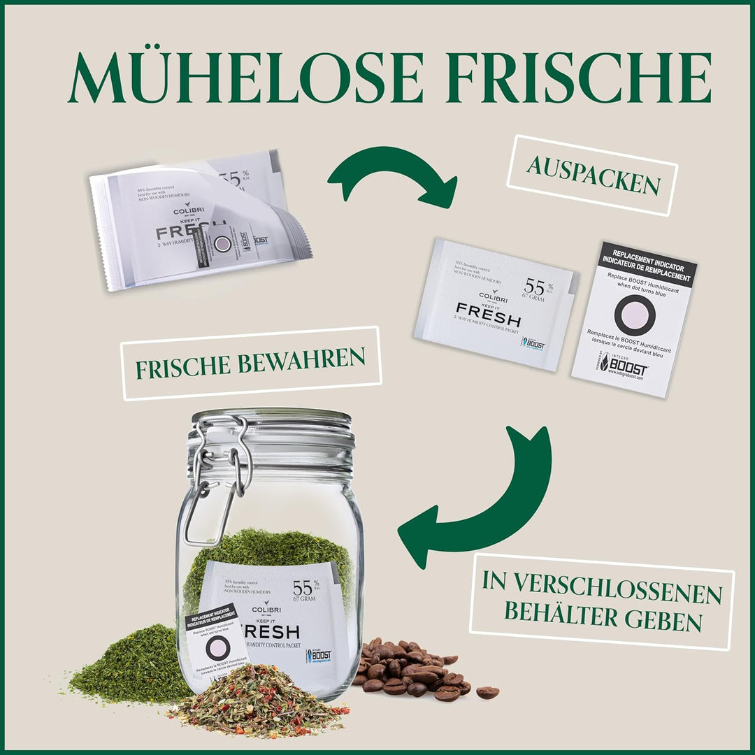 Colibri Fresh 2-Wege-Feuchteausgleich-Pads - 12er Pack à 8g zur Lagerung von Kräutern, Instrumenten