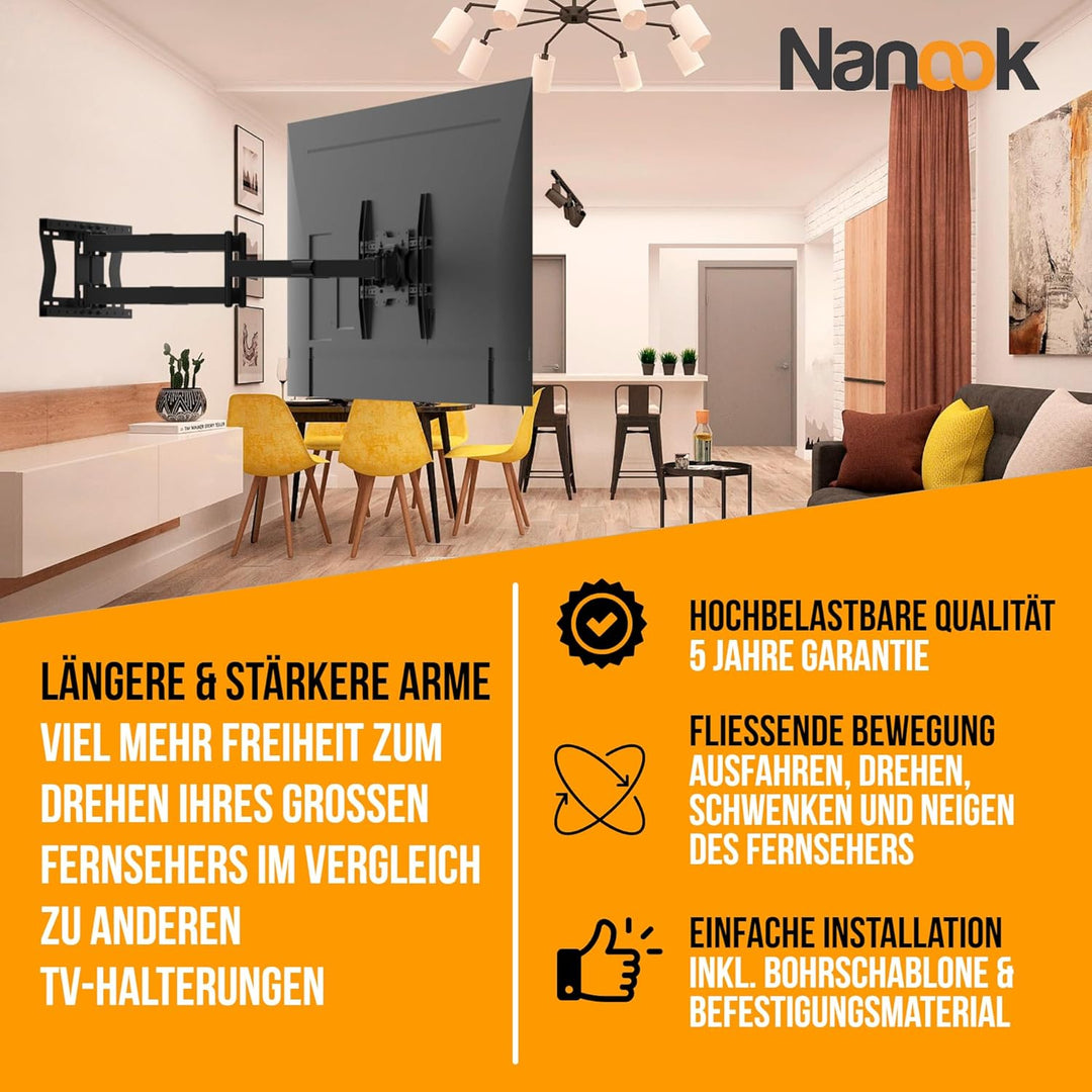 Nanook 4100 Langarm-TV-Wandhalterung für 42-85-Zoll-Fernseher, Extra langer Auszug bis zu 100 cm, St