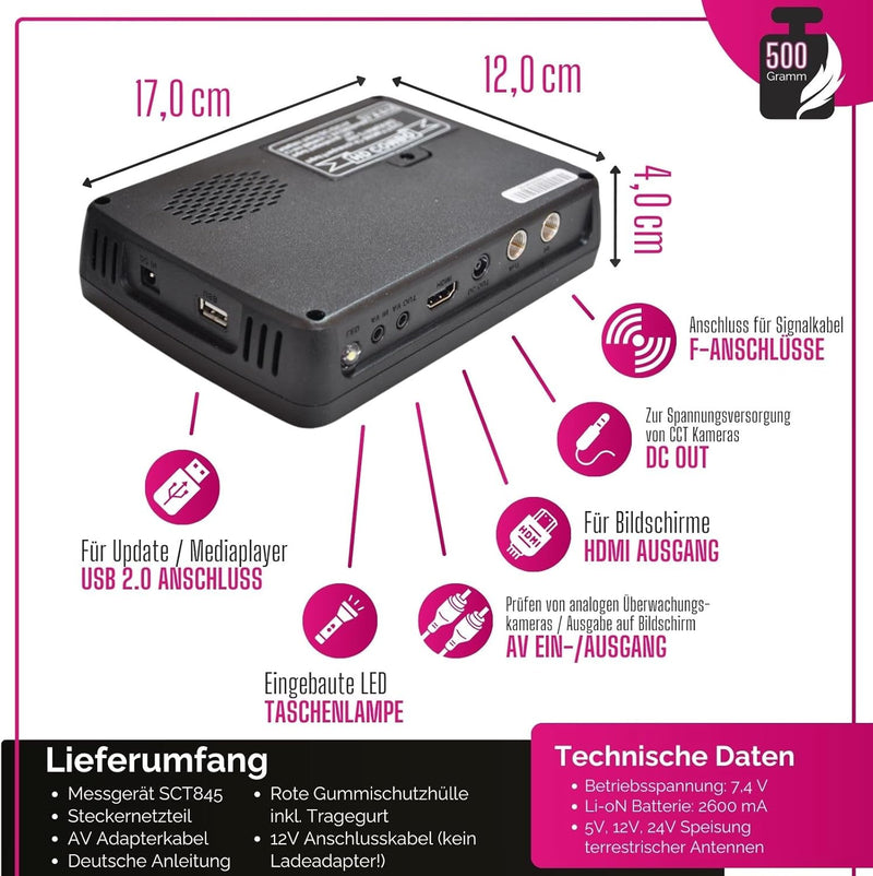 Summit SCT 845 Satelliten Messgerät I Sat Finder für DVB-S/S2, DVB-T/T2 & DVB-C I Digitales Messgerä