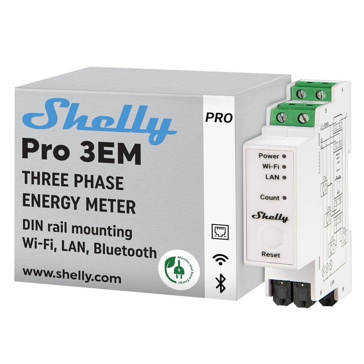 Shelly Pro 3EM (120A) | WLan & Bluetooth Smart Energy Monitoring 3-Phasen-Relaisschalter | Hausautom