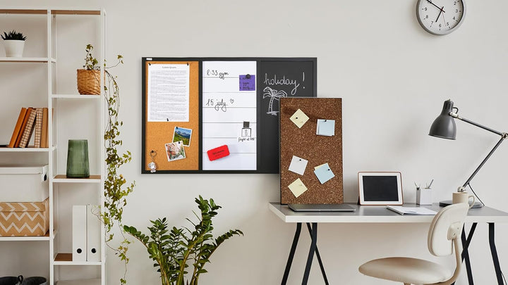 ALLboards 3-in-1-Kombitafel: Whiteboard, Kreidetafel magneitsch, Kork 90×60 cm + Zubehör 90x60cm 3 i